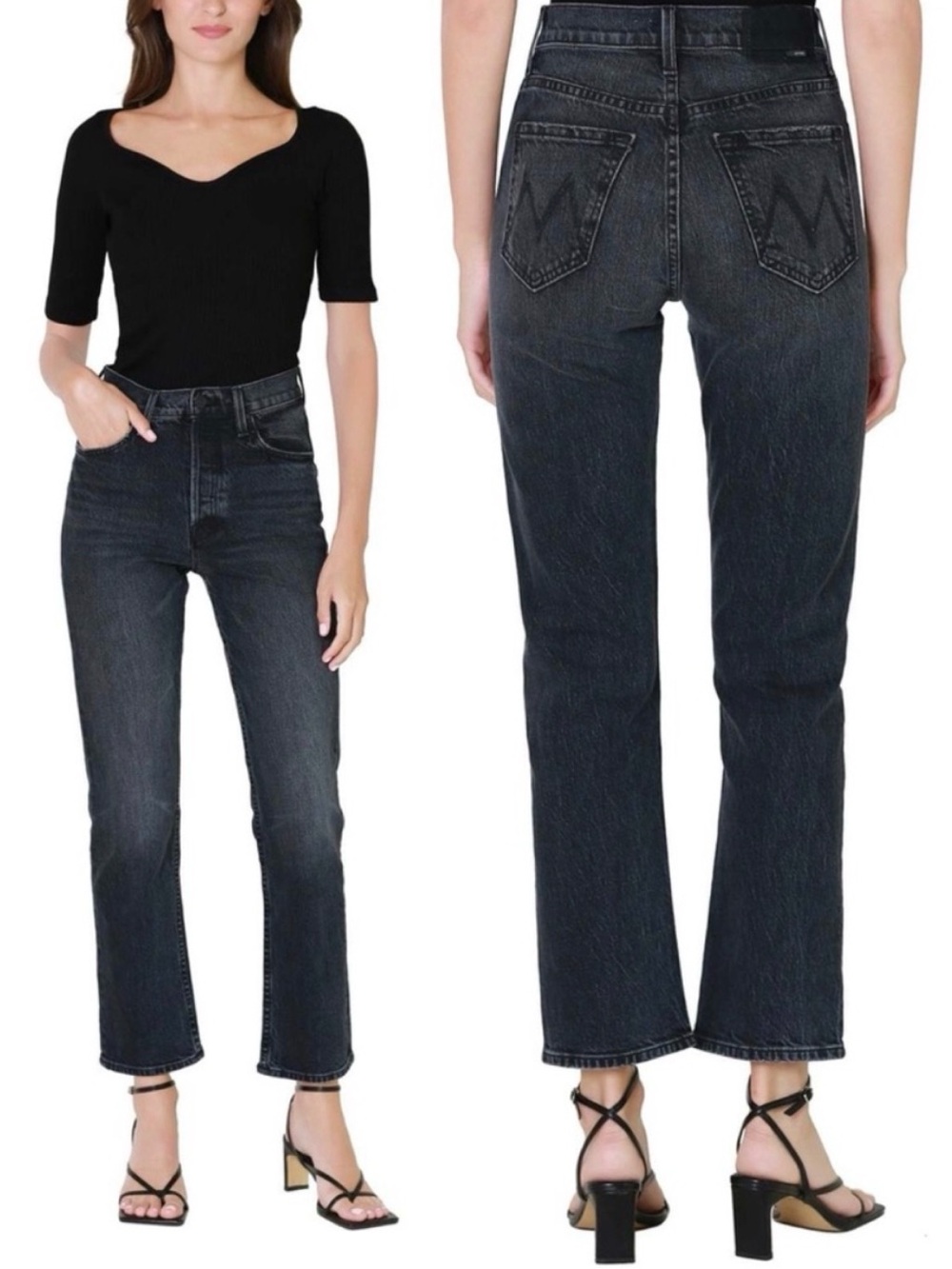 NWT MOTHER SUPERIOR Jeans Tomcat Ankle On the Fly Black Size 25